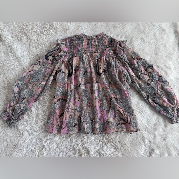 Ulla Johnson Silk Blend Ruffle Floral Lara Blouse Pink Neutral Top Size 4 - Picture 16 of 16